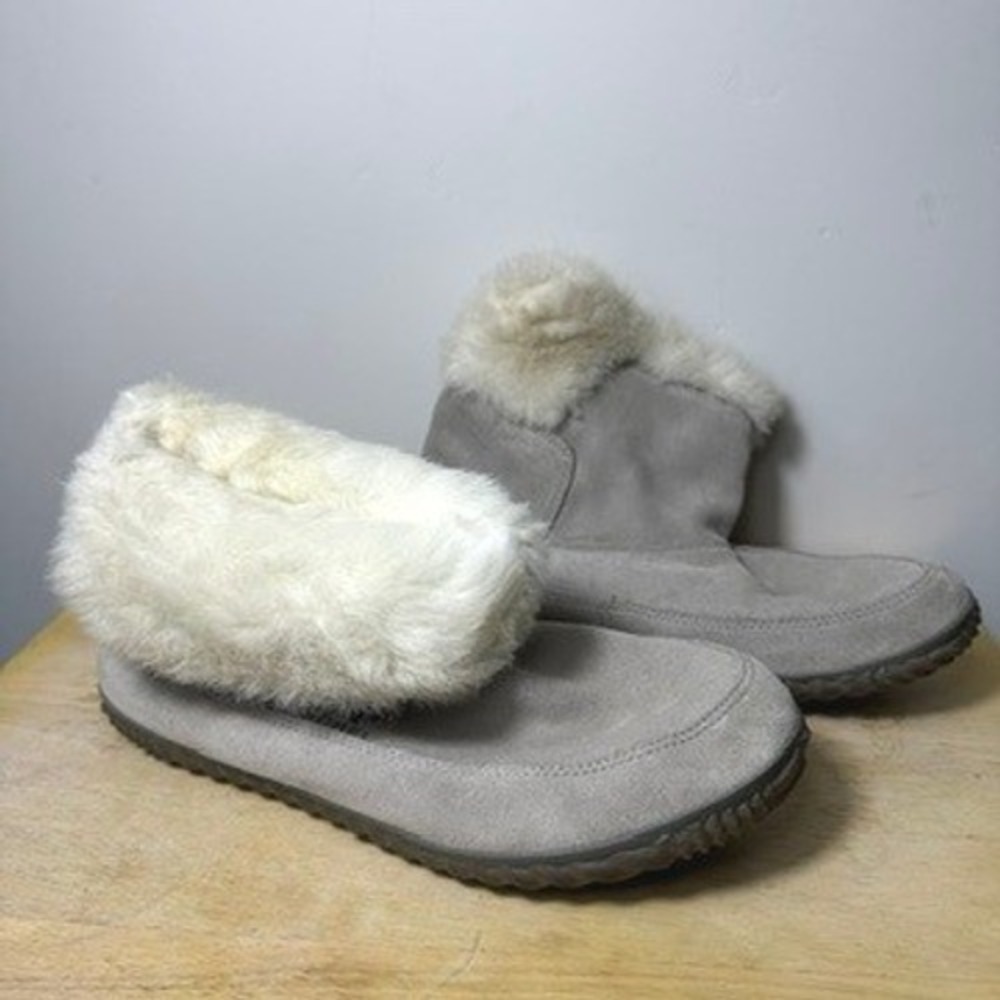 Sorel Womens Out 'N About Gray Suede Faux Fur Trim Winter Bootie NL3073 Size 11